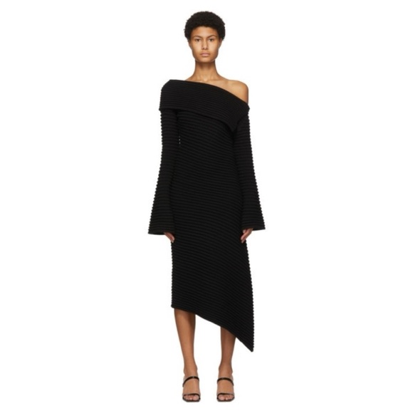 DRAE • Asymmetrical Wool Rib Knit Dress in Black - Picture 11 of 11